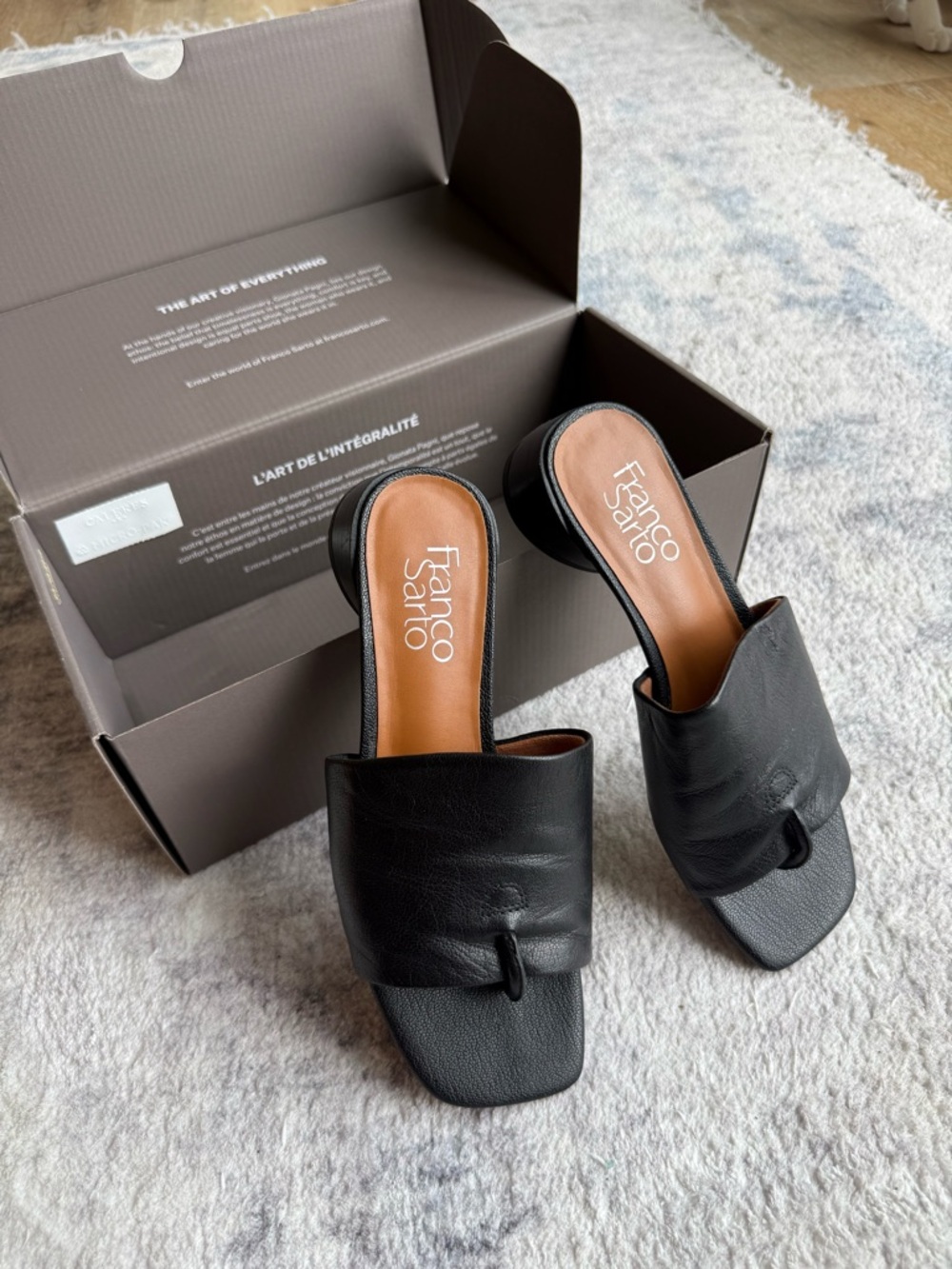 Franco Sarto New Loran Leather Slide Sandal Heels Black Size 5 Minimalist Summer